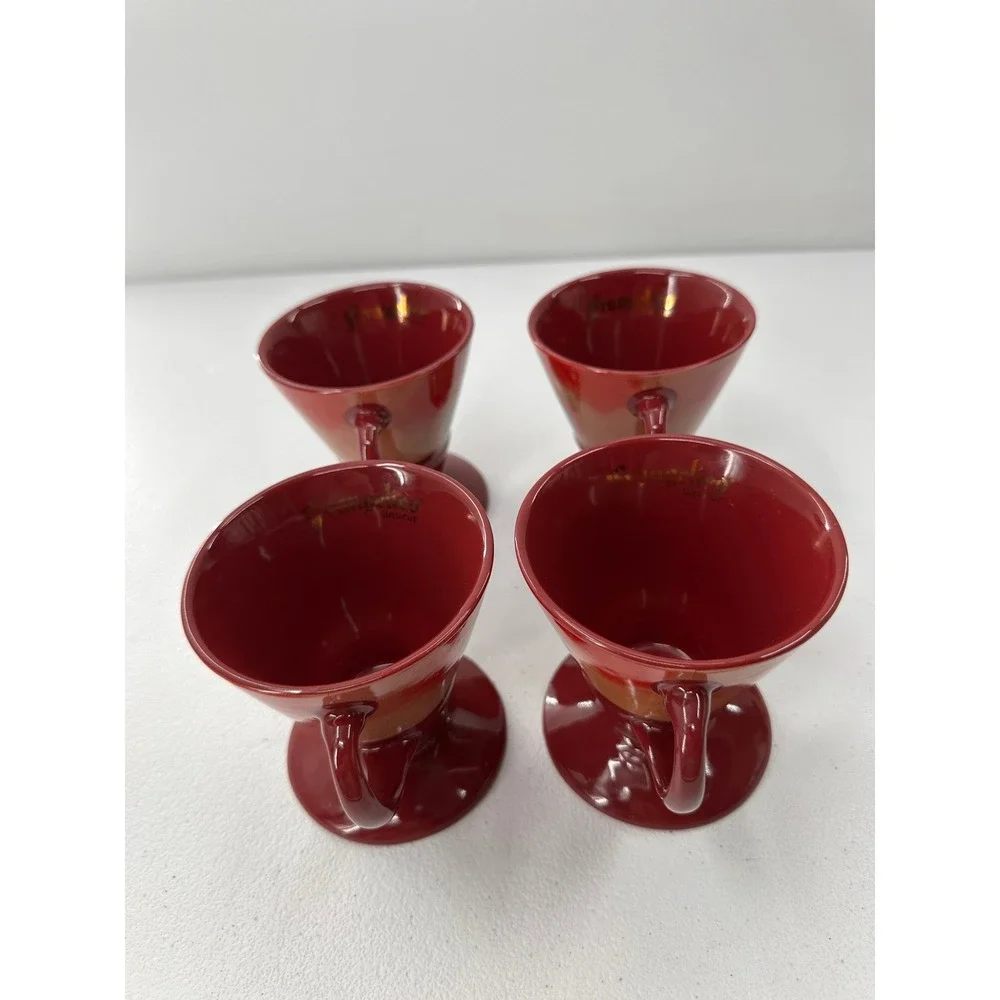 Frangelico Liqueur Mugs Set 4 Linda Spivey 1999 Burgundy Red Pedestal Coffee Cup